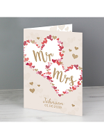 Personalised Mr & Mrs Confetti Hearts Wedding Card