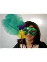 Green Feathered And Sequin Mask On A Stick (1)