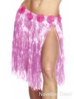 Hawaiian Hula Skirt, Neon Pink with Flowers