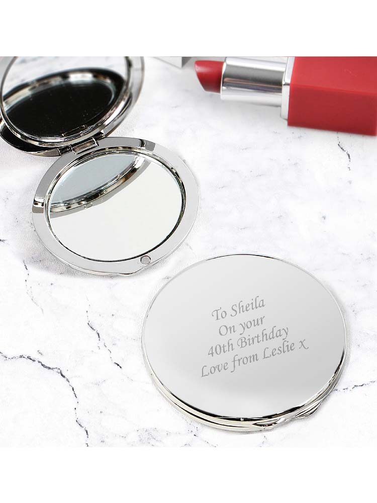 Personalised Silver Round Compact Mirror