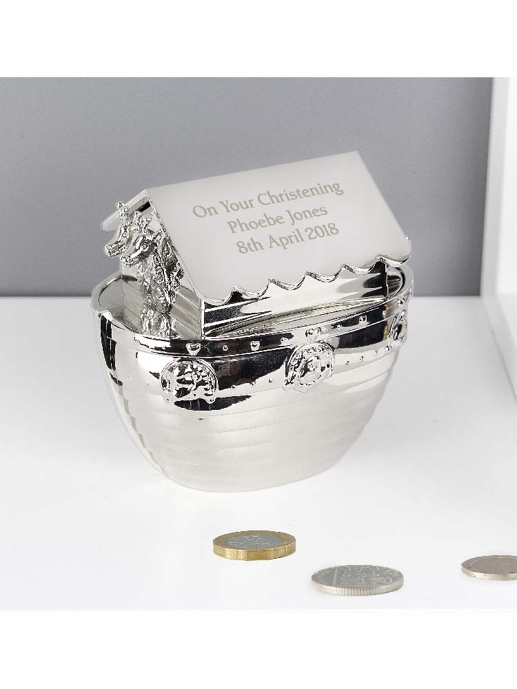 Personalised Silver Noahs Ark Money Box