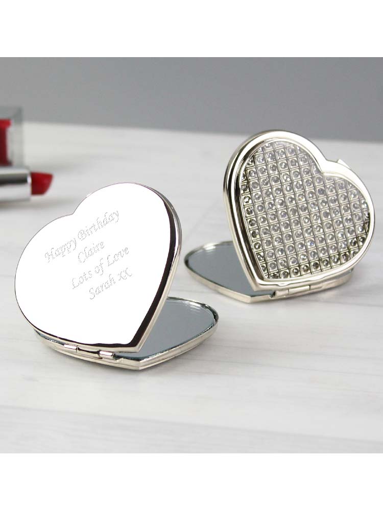 Personalised Diamante Heart Compact Mirror