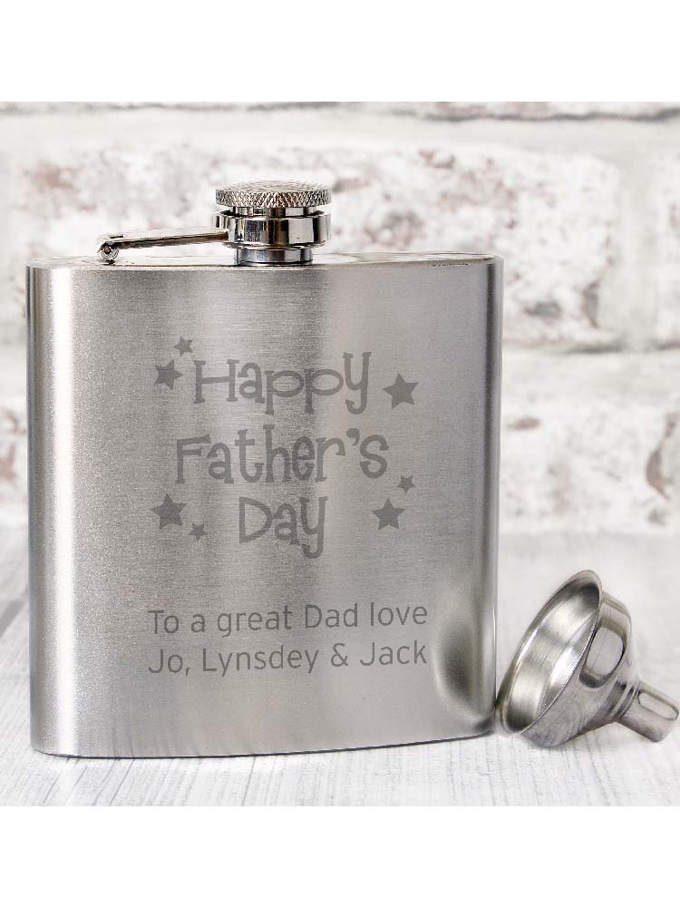 Personalised Stainless Steel Happy Father's Day Stars Hip Flask