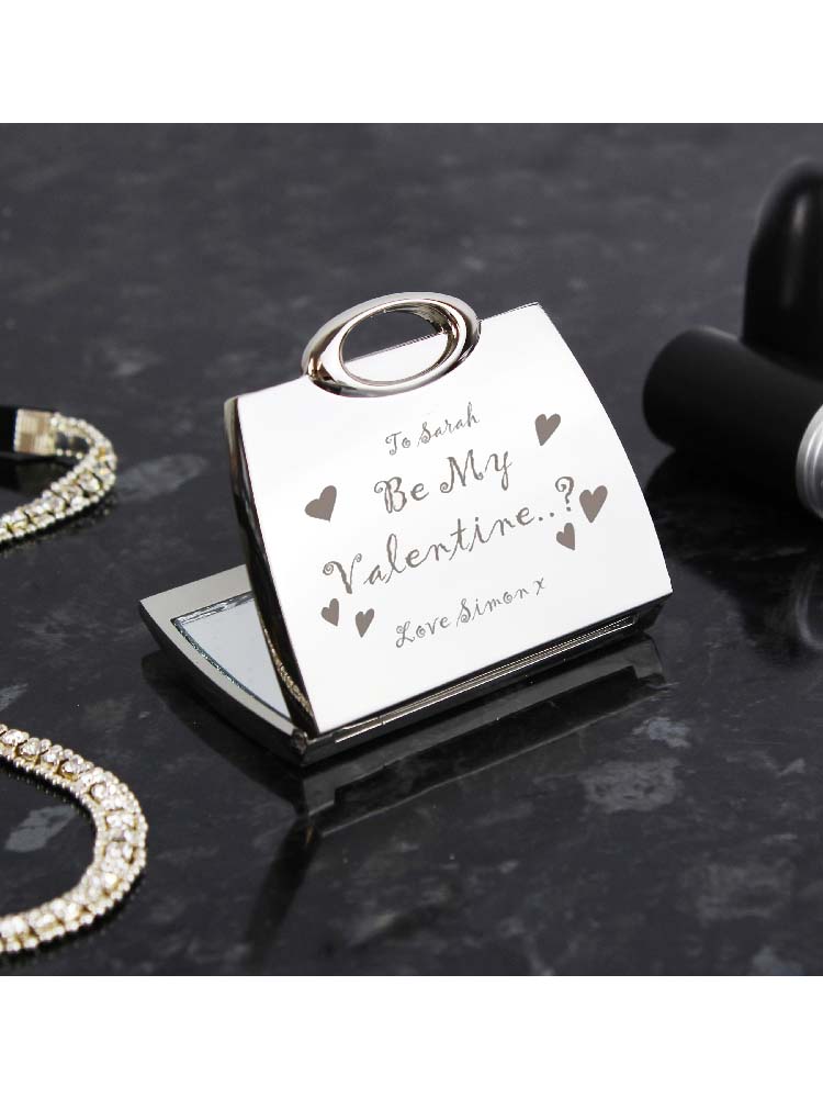 Personalised Be My Valentine Handbag Compact Mirror