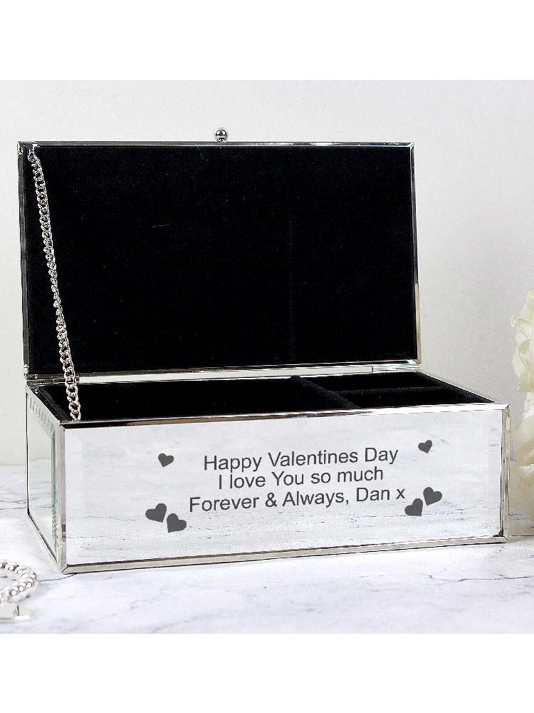 Personalised Hearts Mirrored Jewellery Box