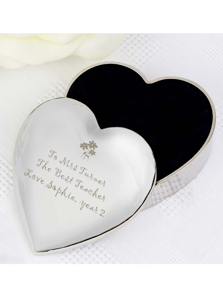 Personalised Teacher Heart Flowers Trinket Box
