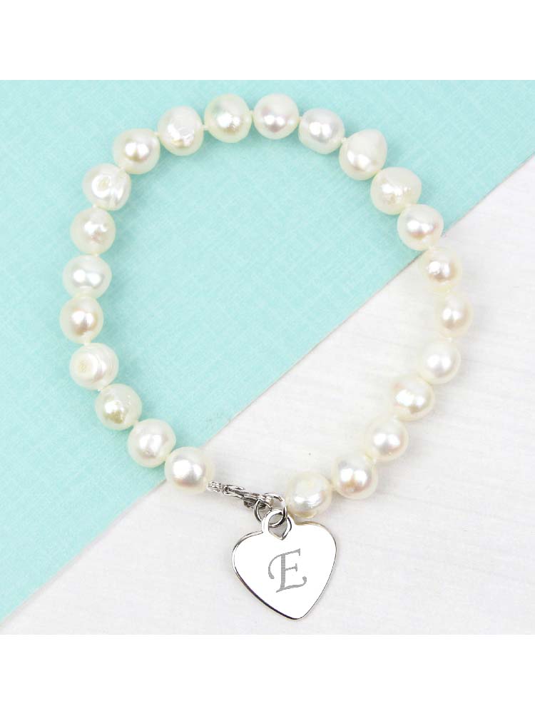 Personalised White Freshwater Scripted Initial Pearl Bracelet