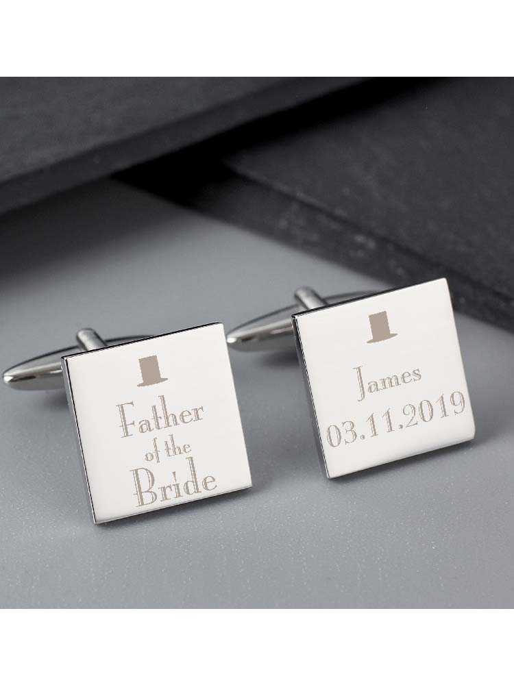 Personalised Decorative Wedding Father of the Bride Square Cufflinks