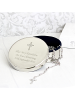 Personalised Rosary Beads and Cross Round Trinket Box