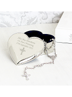 Personalised Rosary Beads and Cross Heart Trinket Box