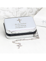 Personalised Rosary Beads and Cross Trinket Box