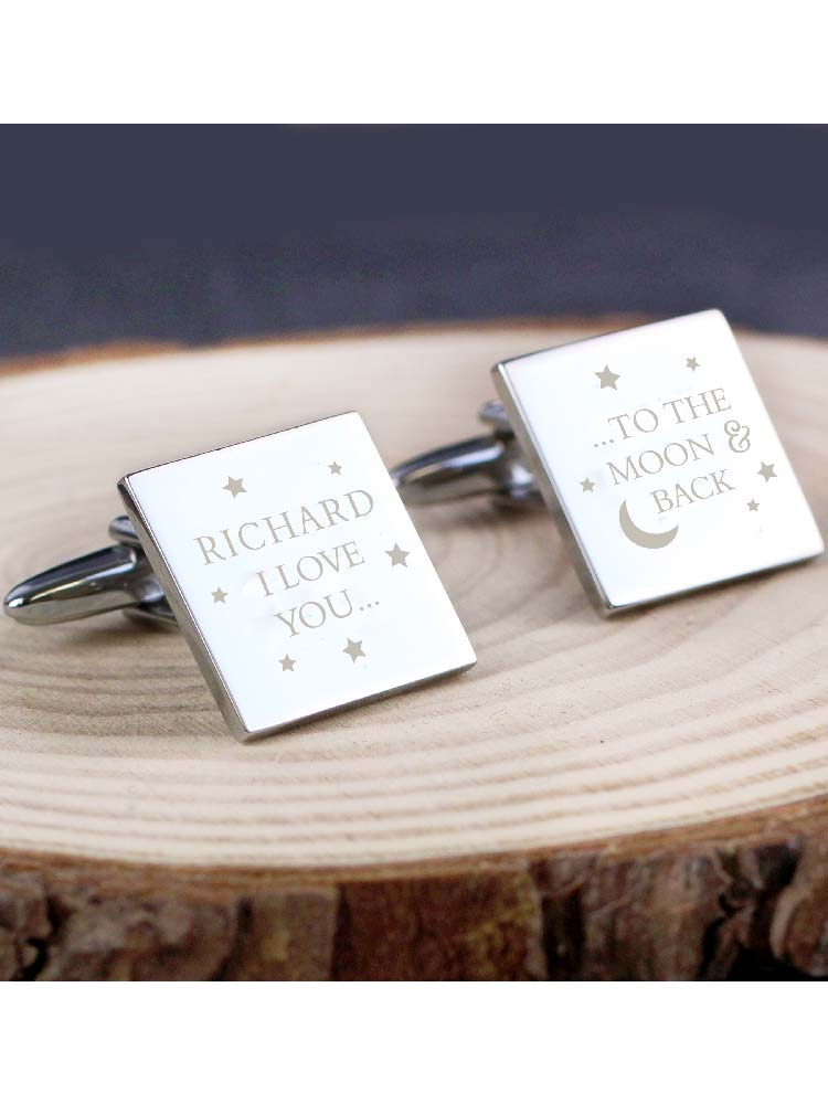 Personalised To the Moon and Back Square Cufflinks