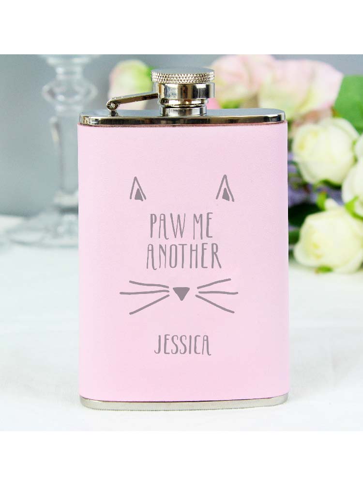 Personalised Paw Me Another Pink Hip Flask