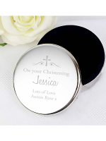 Personalised Religious Swirls & Hearts Round Trinket Box