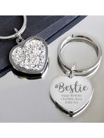 Personalised #Bestie Diamante Heart Keyring