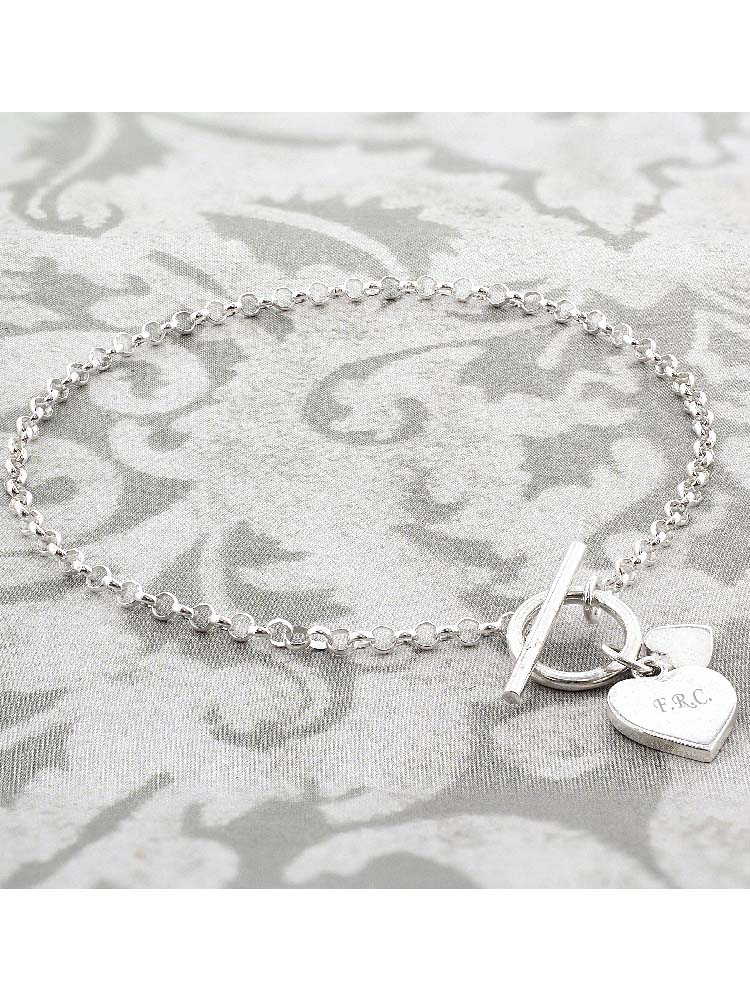 Personalised Hearts T-Bar Bracelet