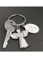 Personalised Silver Plated Swirls & Hearts Godmother Angel Keyring