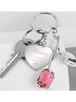 Personalised Silver Plated Swirls & Hearts Pink Rose Keyring