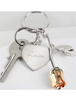 Personalised Silver Plated Name Rose Gold Rose Keyring