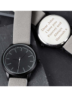 Personalised Mens Matte Black Watch with Grey Strap and Presentation Box