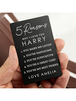 Personalised 5 Reasons Why I Love You Black Wallet Card