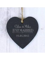 Personalised Just Married... Slate Heart Decoration