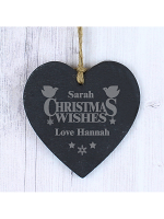 Personalised Christmas Wishes Slate Heart Decoration