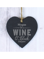 Personalised Wine O'Clock Slate Heart Decoration