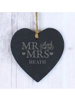 Personalised Mr & Mrs Slate Heart Decoration