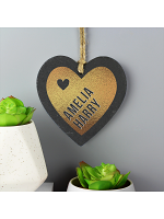 Personalised Couples Gold Printed Slate Heart Decoration