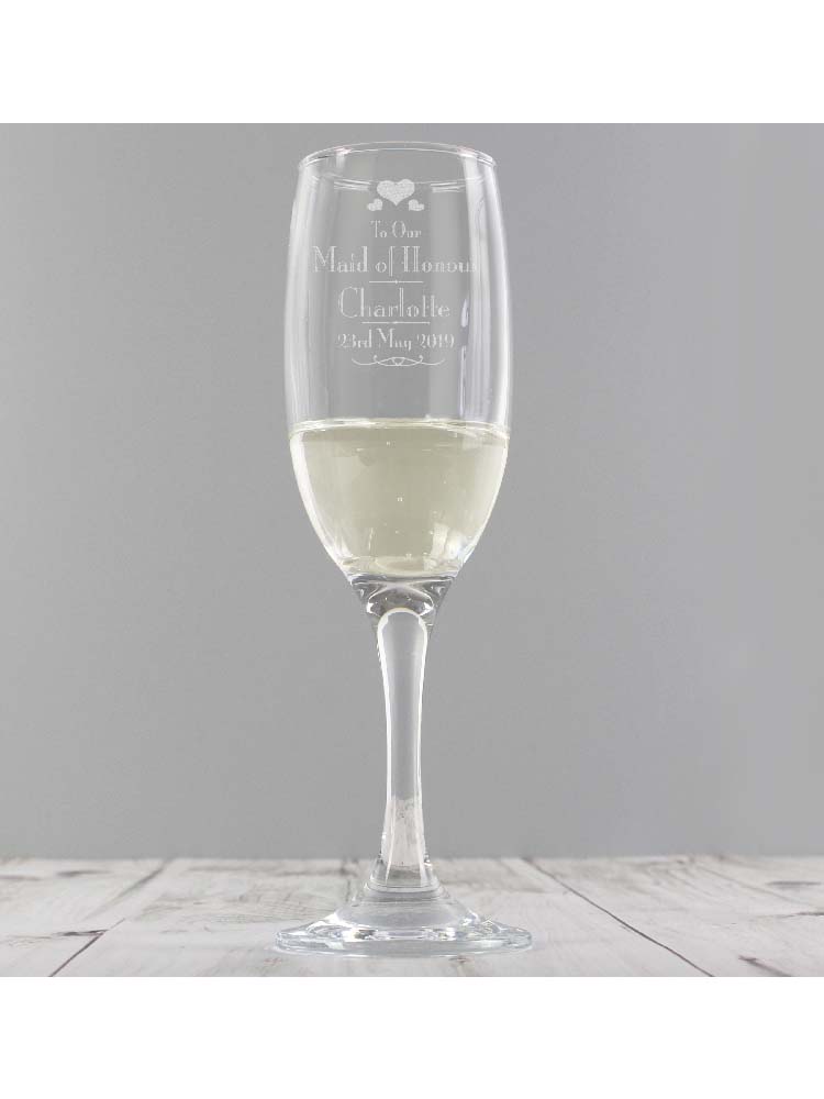 Personalised Decorative Wedding Maid of Honour Glass Flute