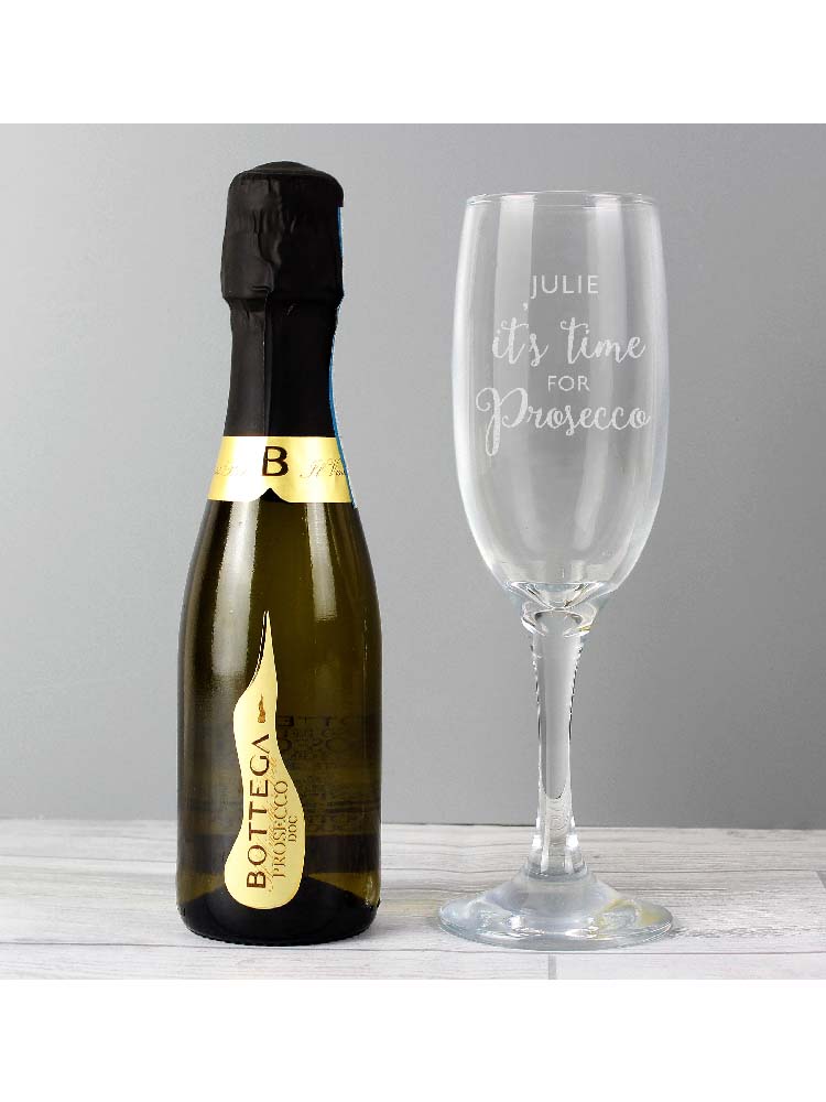 Personalised Its Time for Prosecco Flute & Mini Prosecco Set