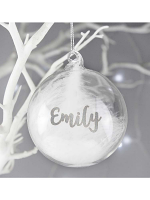 Personalised Silver Glitter Name Only Feather Glass Bauble