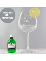 Personalised Gin & Tonic Balloon Glass with Gin Miniature Set