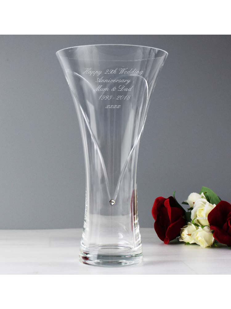 Personalised Large Hand Cut Diamante Heart Vase with Swarovski Elements