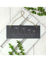 Personalised Welly Boot Family of Four Hanging Slate Plaque