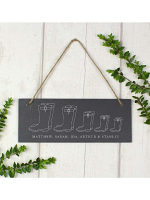 Personalised Welly Boot Family of Five Hanging Slate Plaque