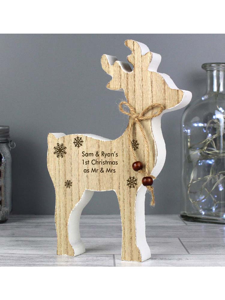 Personalised Rustic Wooden Reindeer Decoration