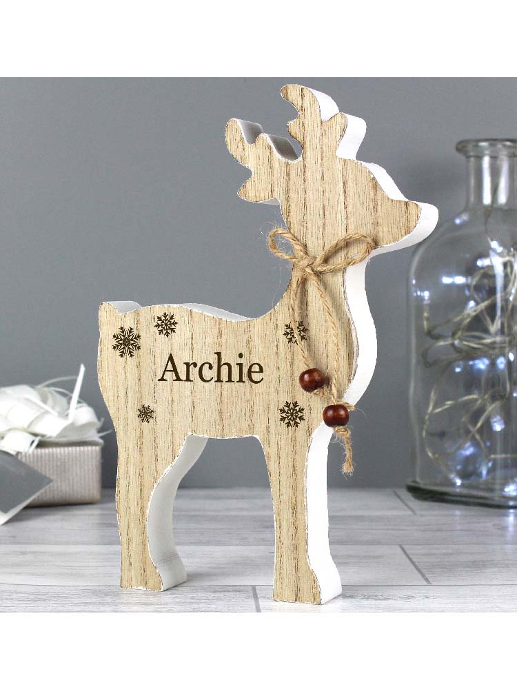 Personalised Any Name Rustic Wooden Reindeer Decoration