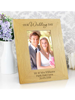 Personalised Our Wedding Day 6x4 Oak Finish Photo Frame