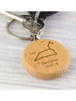 Personalised Leo Zodiac Star Sign Wooden Keyring (July 23rd - August 22nd)