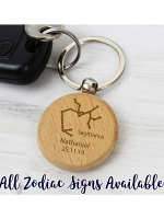 Personalised Sagittarius Zodiac Star Sign Wooden Keyring (November 22nd - December 21st)