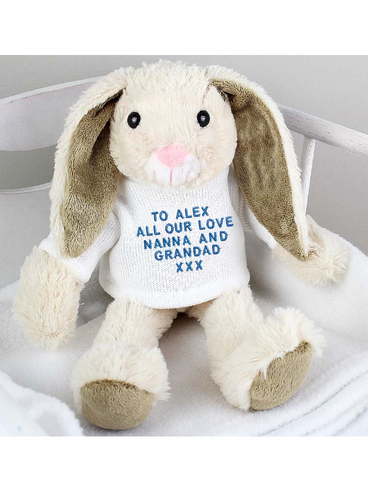 Personalised Message Bunny Rabbit - Blue Embroidery