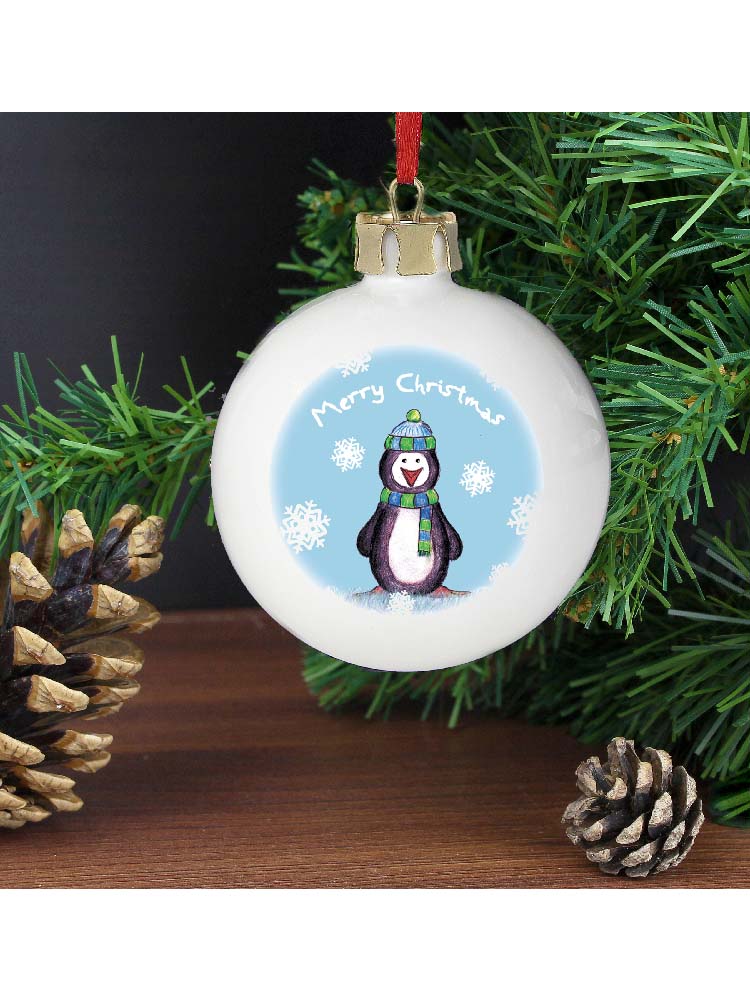 Personalised Snow Scene Penguin Bauble