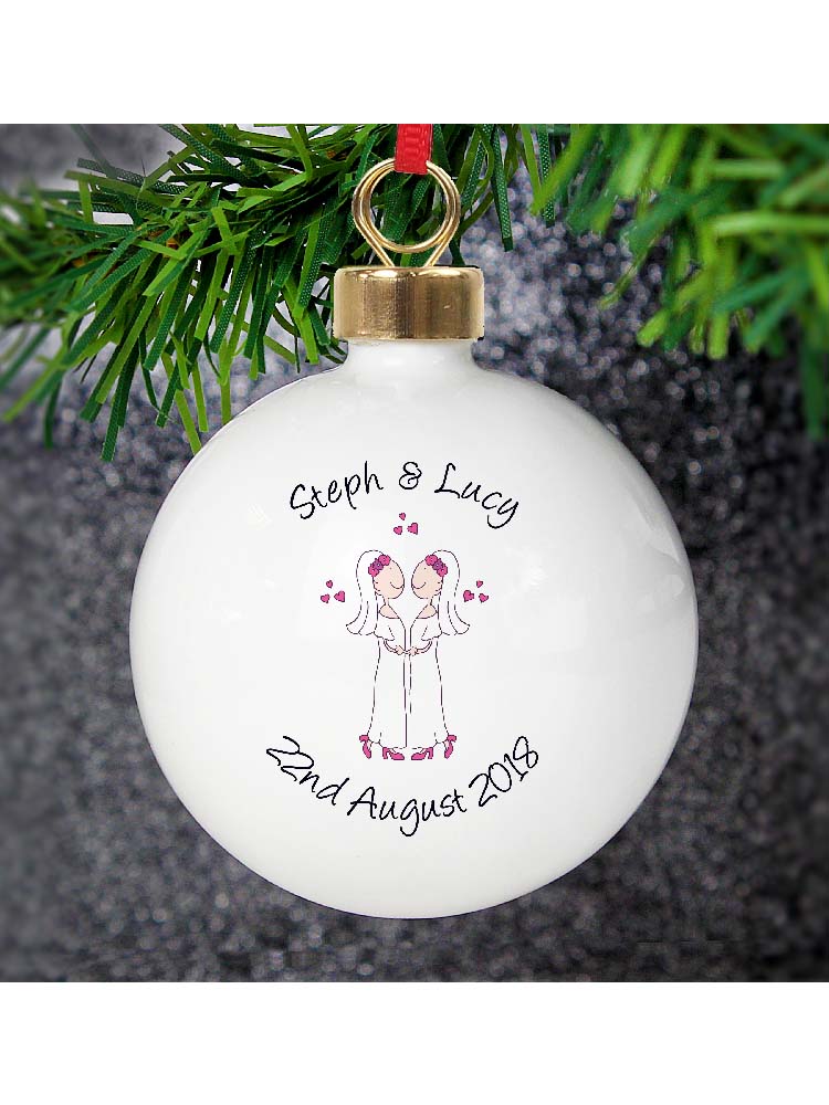 Personalised Female Same-Sex Wedding Partnership Bauble