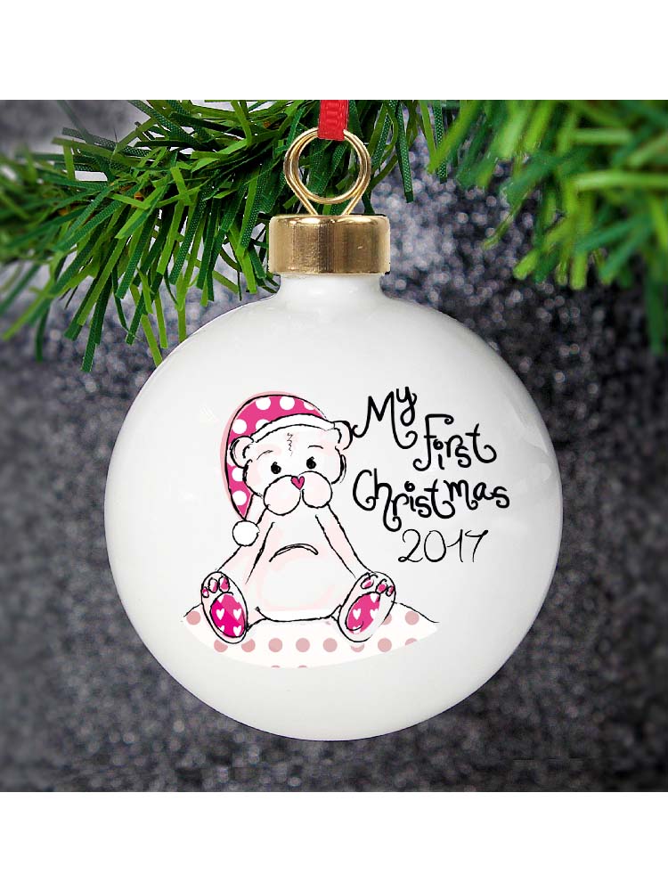 Personalised Cute Teddy My 1st Xmas Bauble