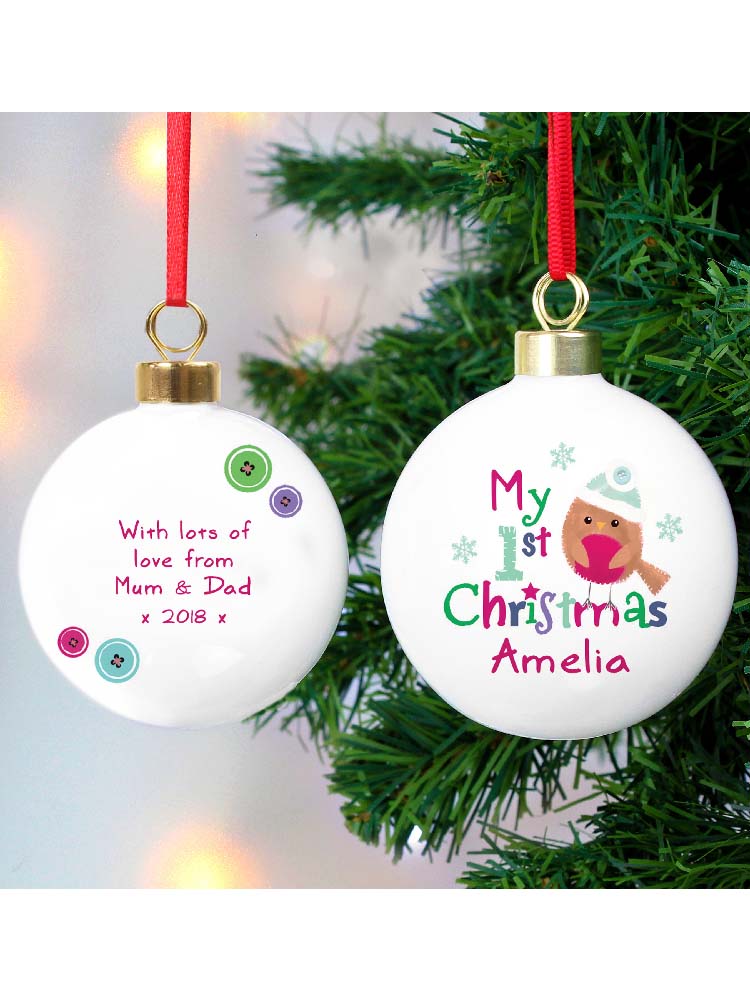 Personalised Felt Stitch Robin 'My 1st Christmas' Bauble