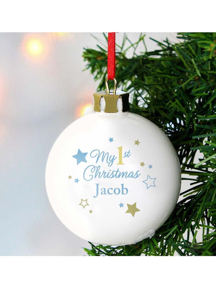 Personalised Gold & Blue Stars My 1st Christmas Bauble
