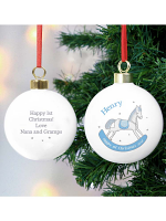 Personalised 1st Christmas Blue Rocking Horse Bauble