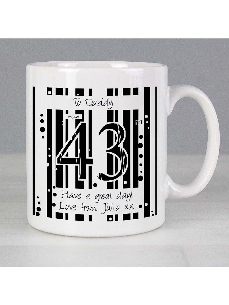 Personalised Black & White Happy Birthday Mug